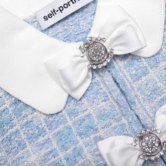 self-portrait Blue Checked Collared Knit Mini Dress Size Med - MSRP $615 - NWT - Picture 5 of 8